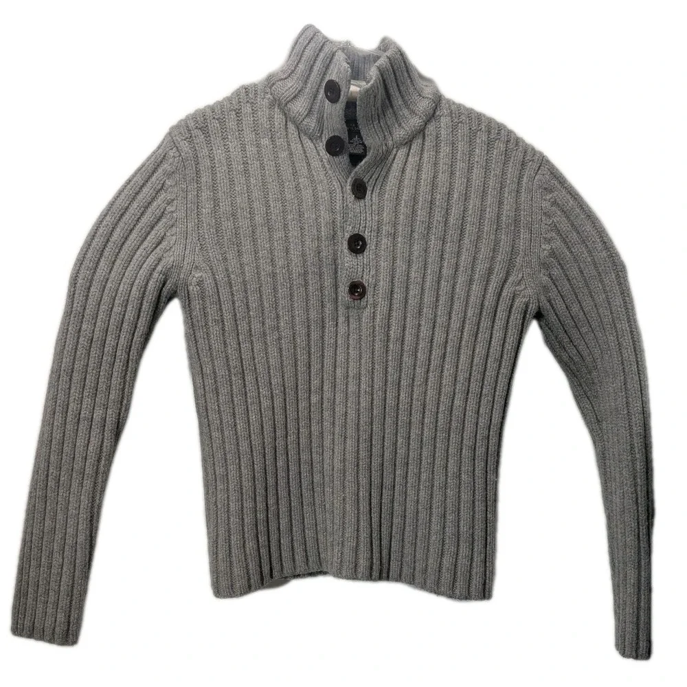 Banana Republic Henley Pullover Gray Sweater Lambswool Cashmere Small Knit Cozy